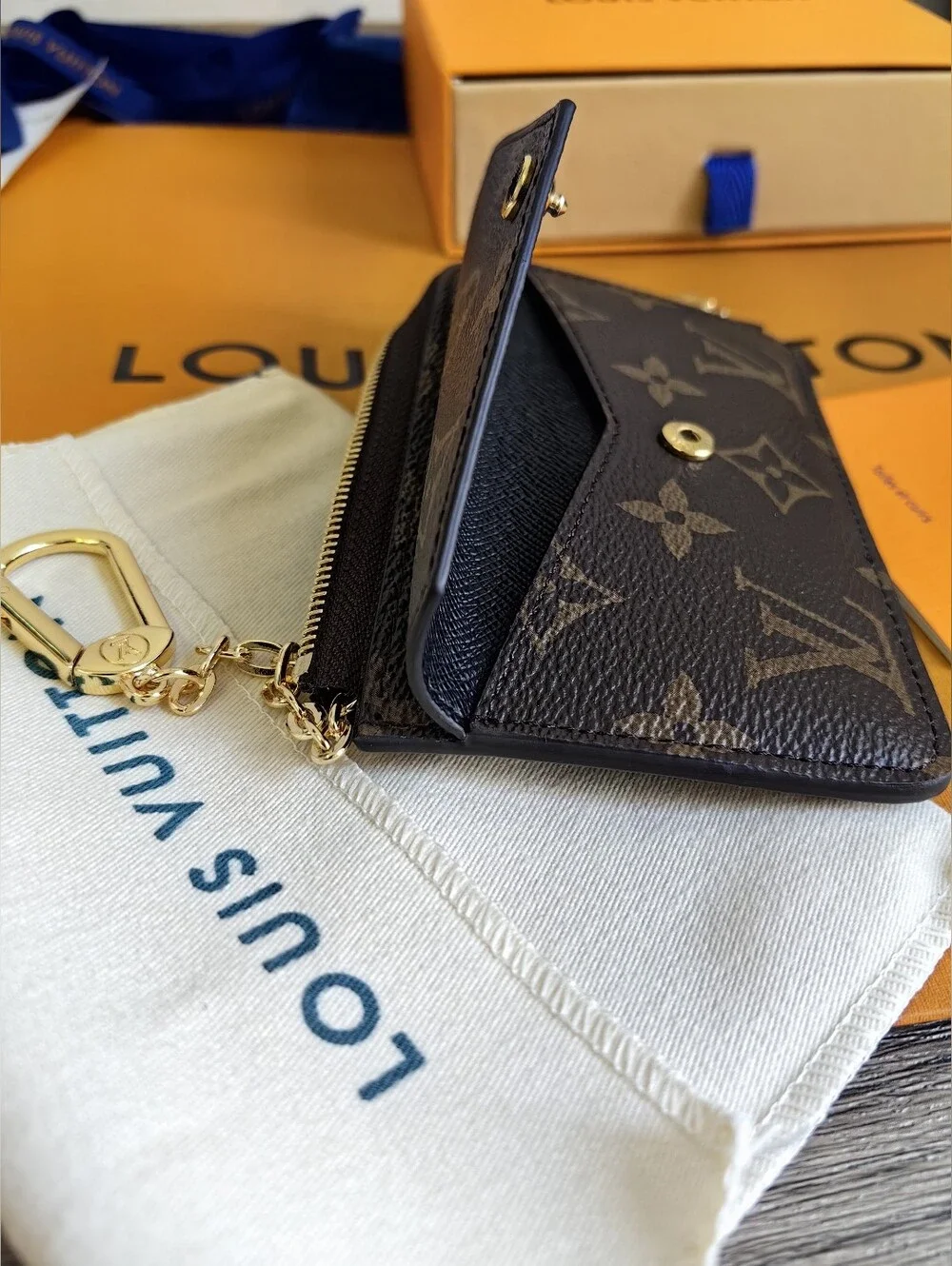 Louis Vuitton Monogram Key Pouch Wallet in Dark Brown with Gold Hardware